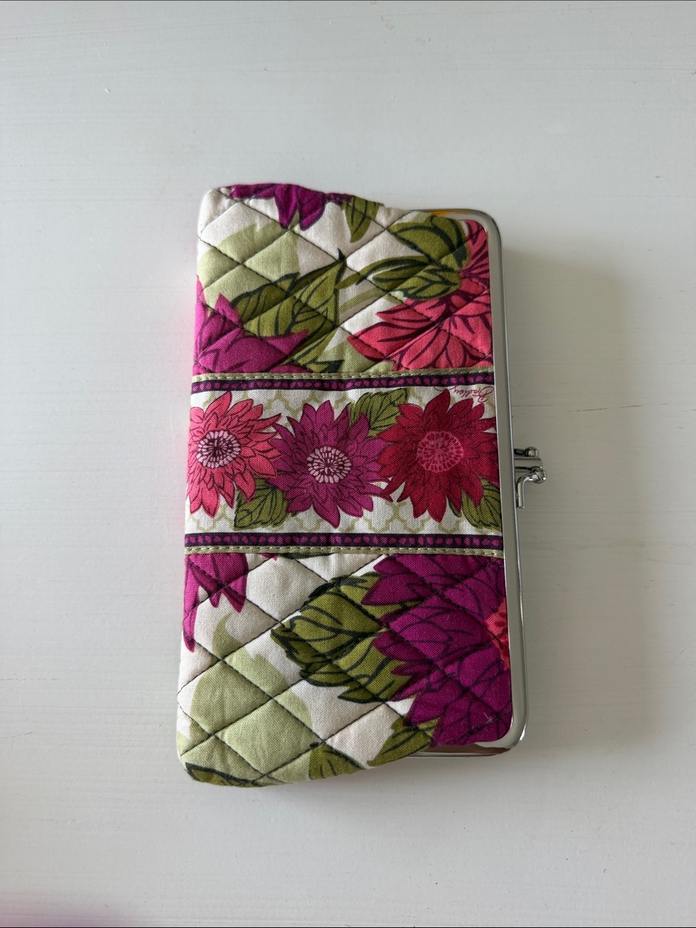 Vera Bradley Pink and Green Floral Quilted Clasp Wallet